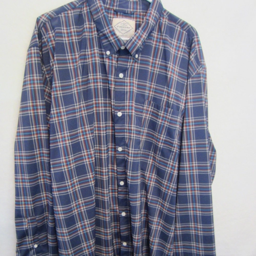 St John's Bay Blue Plaid Classic FIt Men's 3XL Long Sleeve Button Shirt